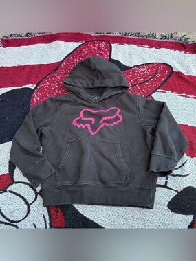 VINTAGE Y2K FOX RACING BLACK PINK GRAPHIC HOODIE SIZE YOUTH SMALL GIRLS